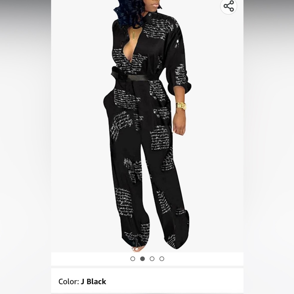 Letter script black white jumpsuit sophisticated trendy XXL
